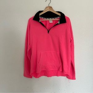 Victoria’s Secret PINK Neon Pink Quarter Zip Raw Hem Sz L